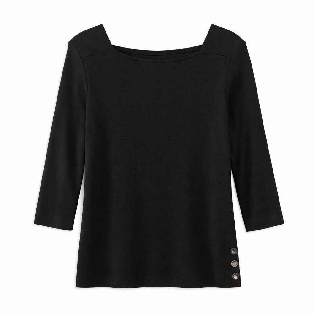 Chico’s Ultimate Tee Black Supima Cotton Boatneck Top Size 2 (Large) 3/4 Sleeve